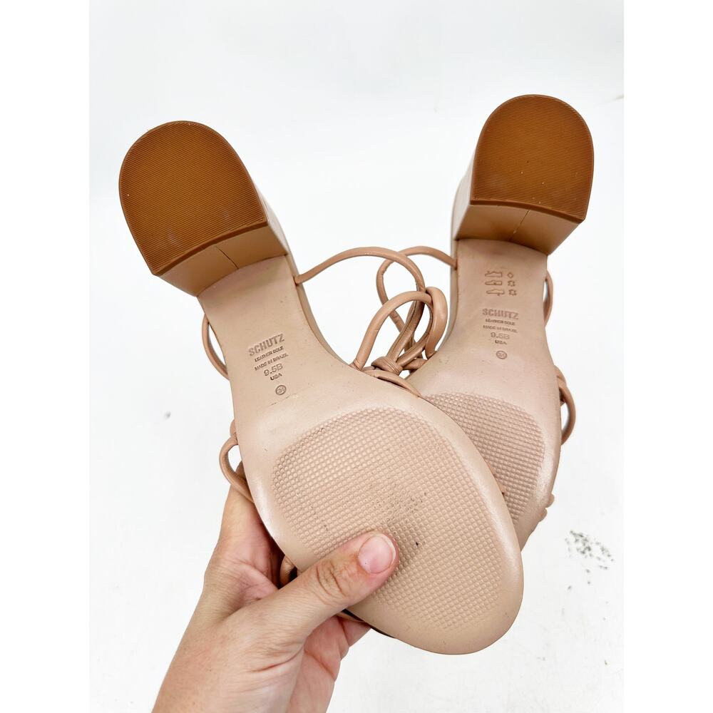 Schutz Princey Beige Strappy Block Heel Slip On Open Toe Sandals Size 9.5B - Picture 4 of 5